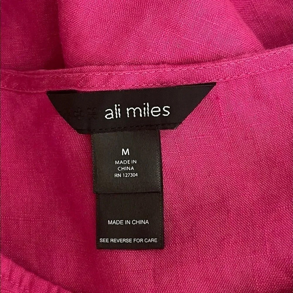 Ali Miles | Lagenlook 100% Linen Top Pocket With Button Pink - Picture 6 of 8